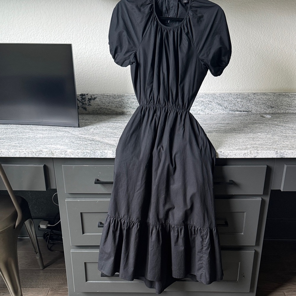 J. Crew Black Midi Dress with Puff Sleeves